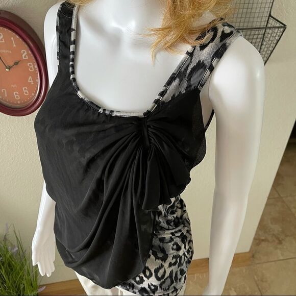 Event Leopard Chiffon Overlay Tank Top Sz Small - Picture 9 of 11